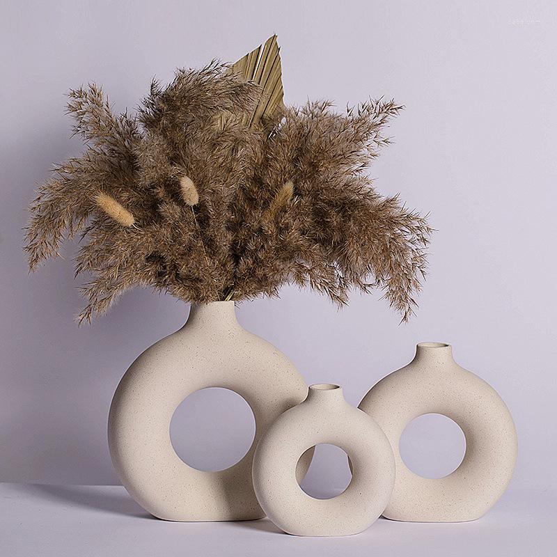 Vases Modern Home Decor White Ceramic Vase For Flowers And Dried Round Design Bohemian Style Wedding Bedroom