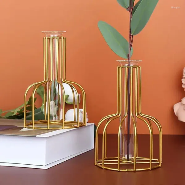 Jarrones Arte de hierro moderno Gold Vase hidropónica Creativa Flower Retina Peony Decoración del hogar Balcón de apartamento de bouquet de boda