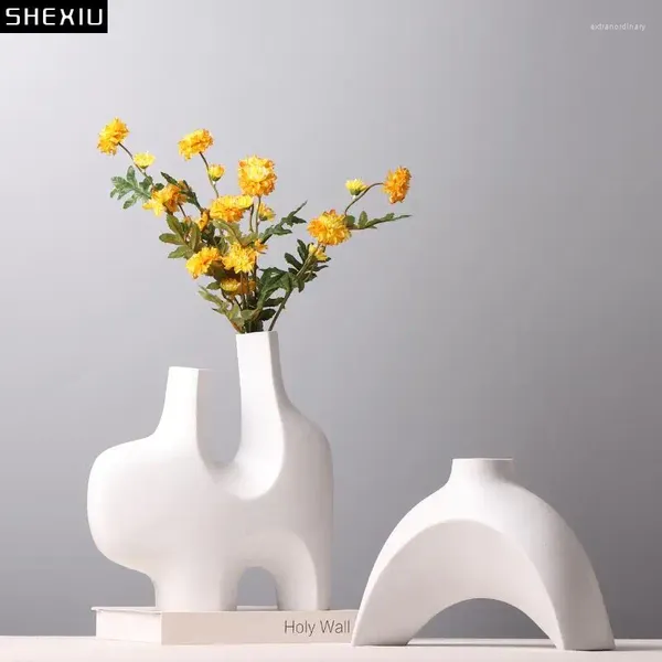 Vases moderne vase en céramique irrégulière arrangement de florais noir et blanc salon table de restauration décoration de maison géométrique givrée