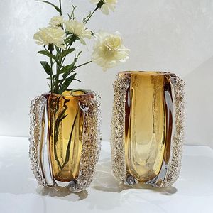 Vases Moderne Lumière Luxe Ambre Glacé Art Vase Décoration Salon Porche Table Top Arrangement De Fleurs