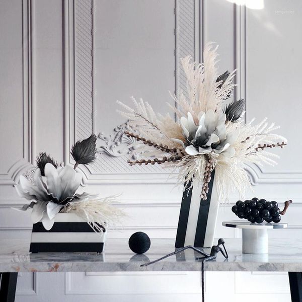 Vases Moderne Marbre Noir Et Blanc Oblique Mosaïque Vase Décoration Salon Artisanat Table Décoratif Artisanat Maison Ornements