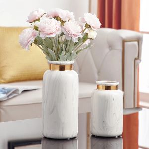 Vases Vase en céramique de marbre moderne avec garniture dorée, Vase à fleurs décoratif pour pendaison de crémaillère, cadeau de mariage, décoration de maison élégante