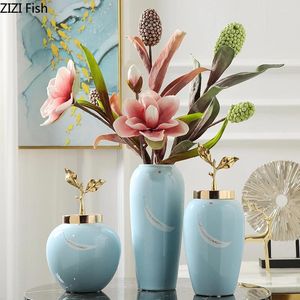 Vases moderne vase en céramique minimaliste avec couvercle arrangement de fleurs artificielles décoration florale artisanat créatif de bureau