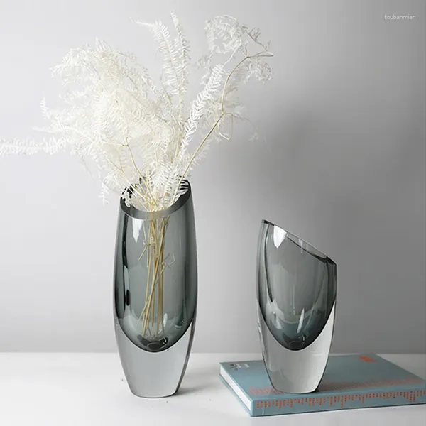 Vases Vase en verre de luxe minimaliste moderne, salon, table à manger, arrangement de fleurs séchées transparentes, décoration intérieure de la maison