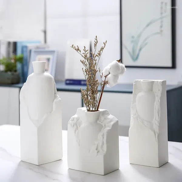 Vases moderne minimaliste blanc en céramique Vase Vase floral Nordic Dining Table Salon Home décoration de fleurs séchées