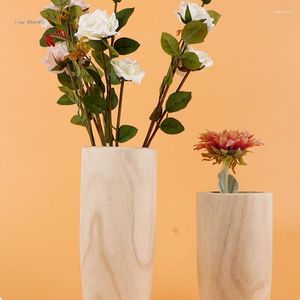 Vases Vase en bois minimaliste moderne rétro rustique pot de fleur bouteille pour plantes florales séchées support maison salon table décor