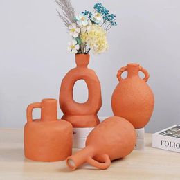 Vazen Moderne Oranje Speciaal gevormde Vaas Bloemstuk Gedroogde Decoratie Effen Kleur Porselein Holle Ambachten