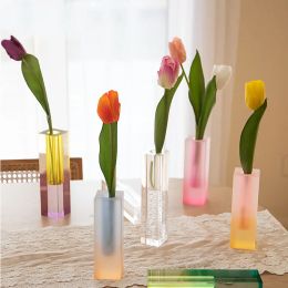 Vases modernes en forme de pilier arc-en-ciel, Vases en verre de table, décoration de luxe en cristal acrylique, décoration de chambre nordique pour la maison