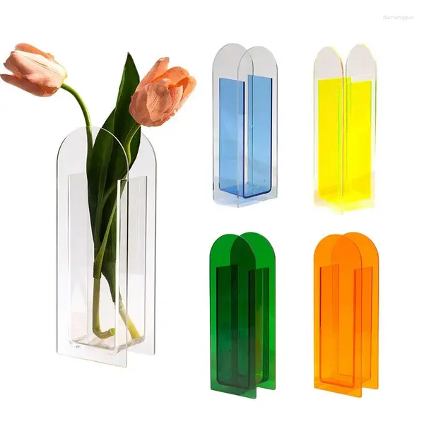 Vases rectangulaires modernes en acrylique, vase à fleurs clair, bel arrangement décoratif pour salon, décoration de mariage