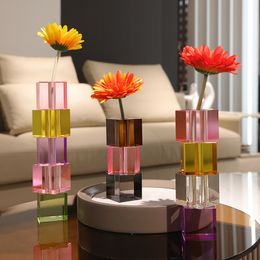 Vases Moderne Simple coloré cristal verre Vase nordique Transparent fleur Arrangement haut de gamme décoration de la maison accessoires ornements 230915