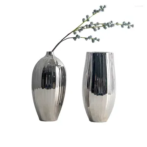 Vases Moderne Simple Luxe Galvanoplastie Argent Céramique Salon TV Fleur Sèche-Ornements