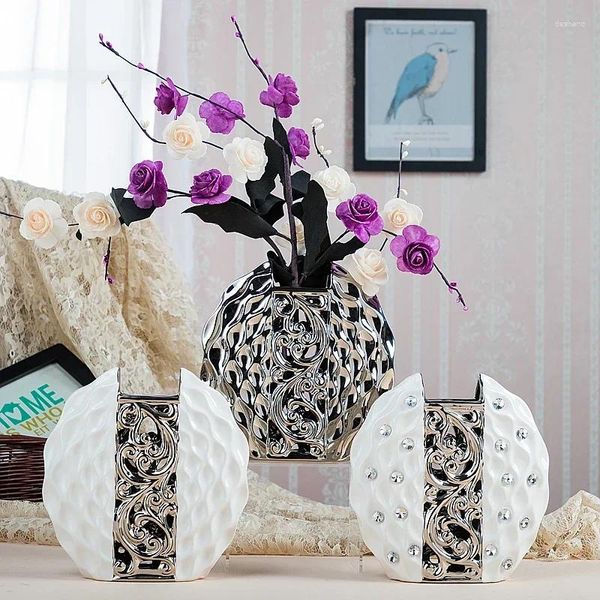 Vases moderne simplicité en céramique Vase Vase Incorporce Placing Platage blanc / argent argent Flower Art Wedding Home Decoration