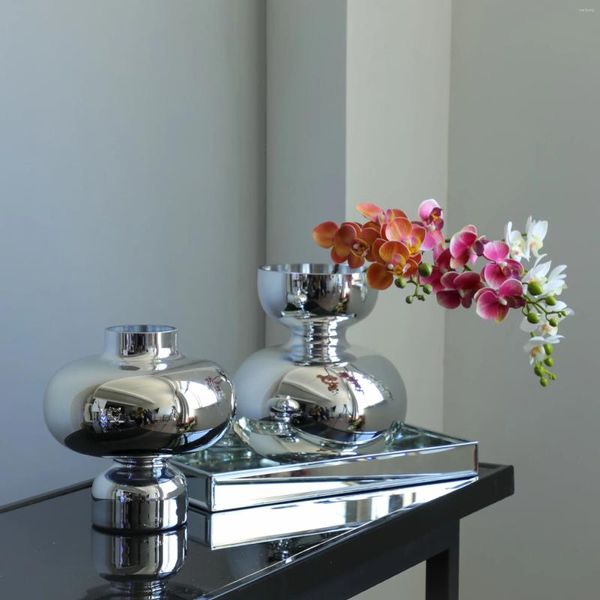 Vases Simplicité moderne Lumière Luxe Argent Plaqué Miroir Verre Vase Échantillon Chambre Designer Art Mobilier Et Décorations