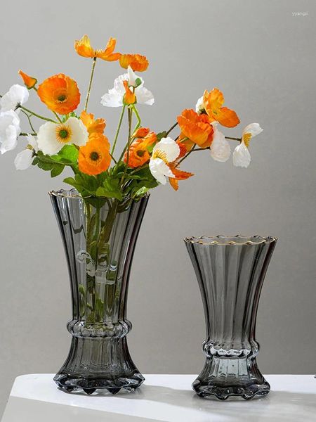 Vases Vase en verre gris fumé moderne Rose hydroponique récipient Transparent arrangement de fleurs artisanat décoration intérieure