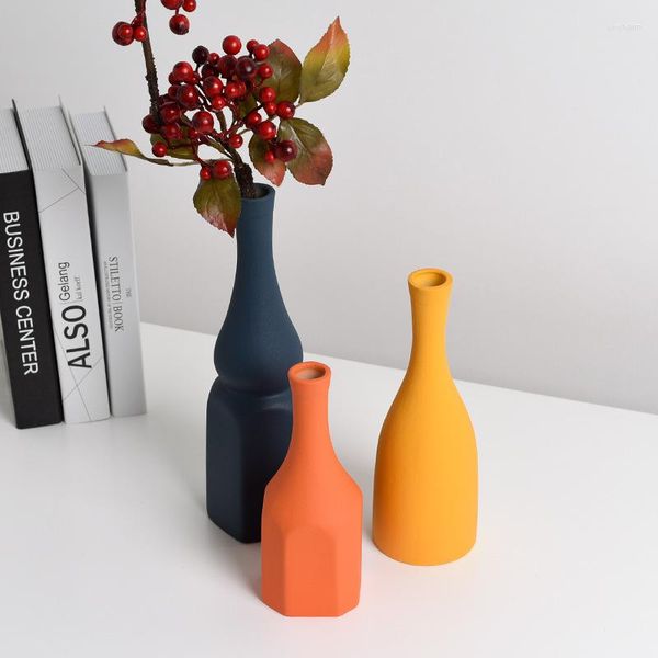 Vases Moderne Décoration douce Vase en céramique Morandi Accueil Salon Cabinet Ornement Petite bouche Arrangement de fleurs hydroponique