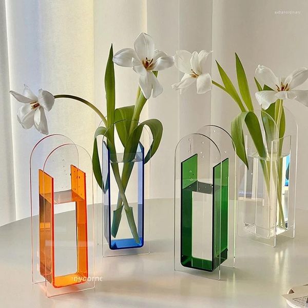 Vases Moderne Transparent Acrylique Vase Hydroponique Plante Kawaii Bureau Esthétique Décor À La Maison Salon Fleurs Élevées D'eau