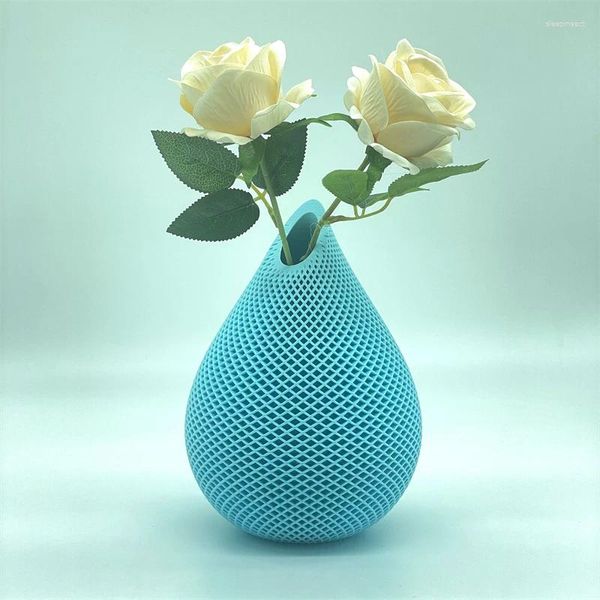 Vases Vase moderne en plastique bleu pour fleur personnalité créative décoration de bureau ornement élégant décor à la maison durable