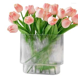 Vases Vase moderne décorative esthétique Fleur cannelée claire pour table à manger d'entrée de gamme Décoration de maison