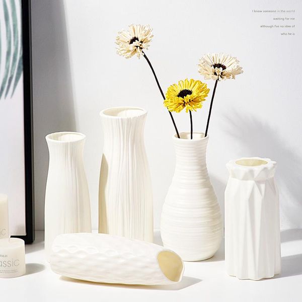 Vases Moderne Blanc En Plastique Fleur Vase Décoration Maison Style Nordique Arrangement Salon Origami Pot Intérieur