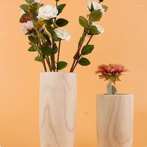 Vases Vase en bois moderne rétro rustique pot de fleur bouteille pour plantes florales séchées support maison salon table livraison directe