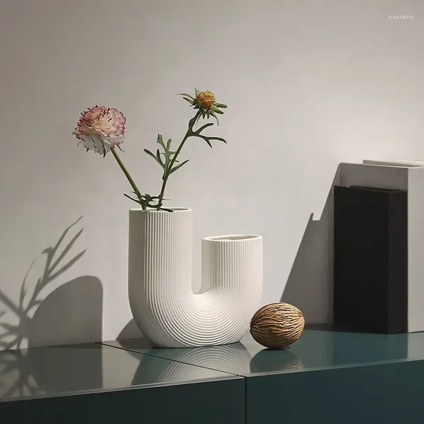 Vases Morandi Rose Vase en céramique droite Décoration Ins Style Maison Soft Bureau Conteneur de fleurs