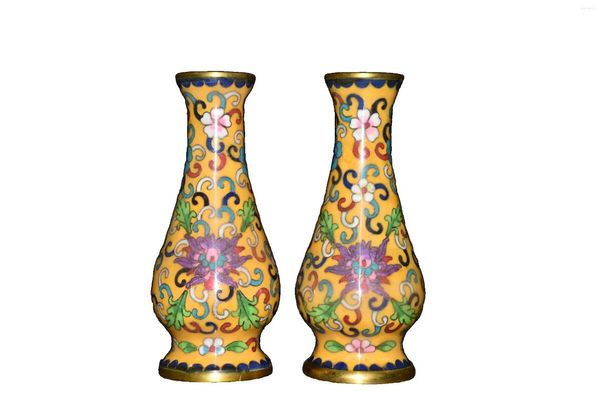 Jarrones MOZART de cobre puro Cloisonne filigrana par florero de barriga adorno estilo A52 antigüedades tradicionales chinas Bellas Artes
