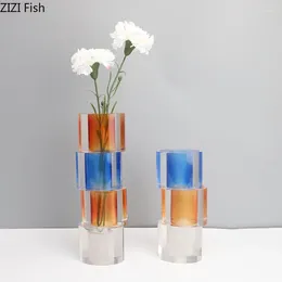 Vases multicolour Verre cristalline Vase Fleurs Pots Décoration Décoration de fleurs Créative Room Floral Decor esthétique