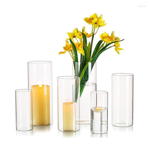 Vases Vase transparent à cylindre haut polyvalent pour centres de table bougeoirs en verre vides pilier bougies flottantes