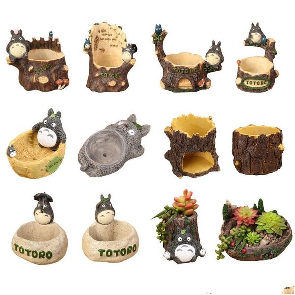 Vases Mon voisin Totoro Figurines Vase Résine Pot de fleurs Ornements Plantes succulentes drôles Pot de fleur Décor à la maison 210310 Drop Delivery Ga Dhaly