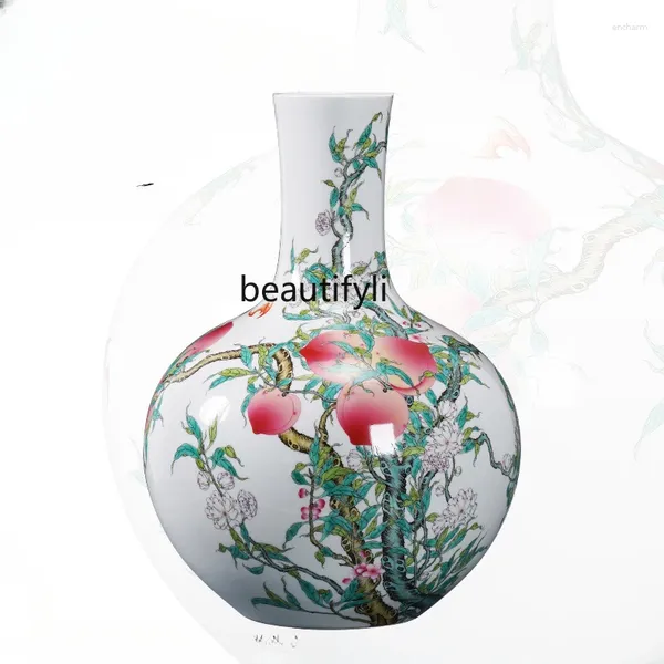 Vases Ningfeng Kiln Jingdezhen céramique antique grand vase rose neuf pêche céleste globe haut décoration ornement
