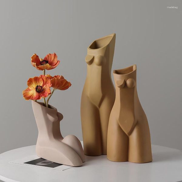 Vases nordique abstrait corps Art Vase décor à la maison artisanat en céramique créatif femme salon Arrangement de fleurs ornements
