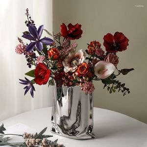 Vases Art nordique sac à main vase en céramique simple salon arrangement de fleurs séché porche table à manger décoration de la maison