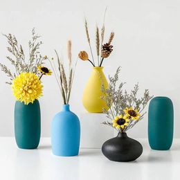 Vases Nordic Blue Jaune Colore Céramique Small Vase Arrangement Vase Ornements Fleur Fleur Art moderne Rétro Home Tabletop