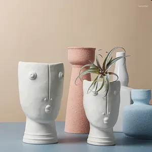 Vases Nordic Céramique Abstract Face Flower Pot DIY Pure Blanc Pure Pouin à la main Créative Home Room TV Cabinet TV Decoration