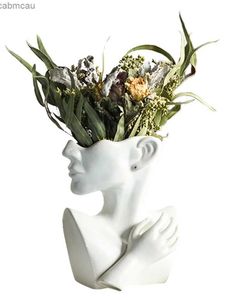 Vases Nordic Céramique Vase Résumé Femelle Art Art Fleur Vases Fleur Arrangement de fleurs Human Face Flower Pot Statue Moderne