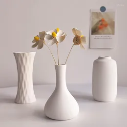 Vases Vase en céramique nordique Blumen Jarrones Pot de fleur maison salon décoration intérieur bureau décor Ikebana accessoires