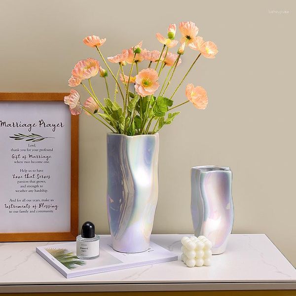 Vases nordique Vase en céramique décoration salon Arrangement de fleurs bouteille sèche ornements cadeaux maison mariage perle blanc