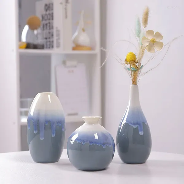 Vases Nordic Céramique Vase Flow Glaze Flower Pot Home Room Decoration Interior Desktop Artisanment Decor Decor Gift