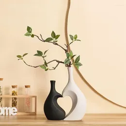 Jarrones Nordic Ceramic Vase Decoración para el hogar Floreros Decorativos Modernos Accesorios de sala de amor en blanco y negro Aesthética
