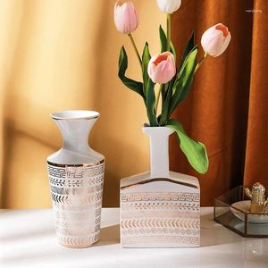 Vases Vases en céramique nordique avec une décoration de maison créative de traçage d'or fleur de salon minimaliste moderne