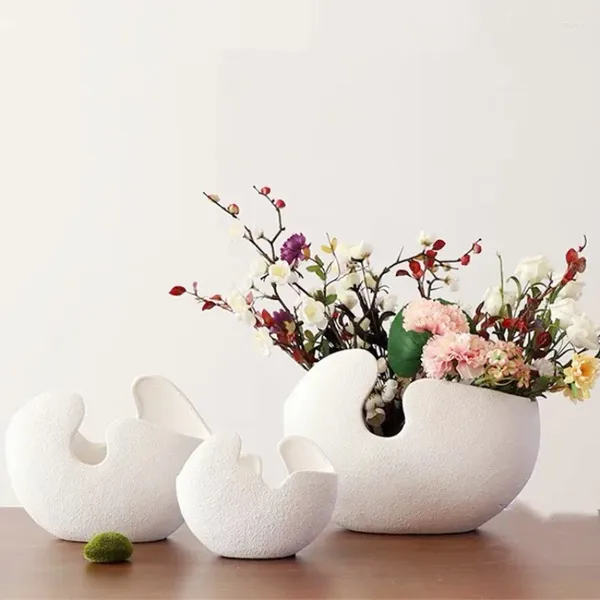 Vases Nordic Céramique Blanc Egg Shell Forme Vase Flower Pot Modern Office Bureau Hydroponics Plantes Home Decoration Ornements