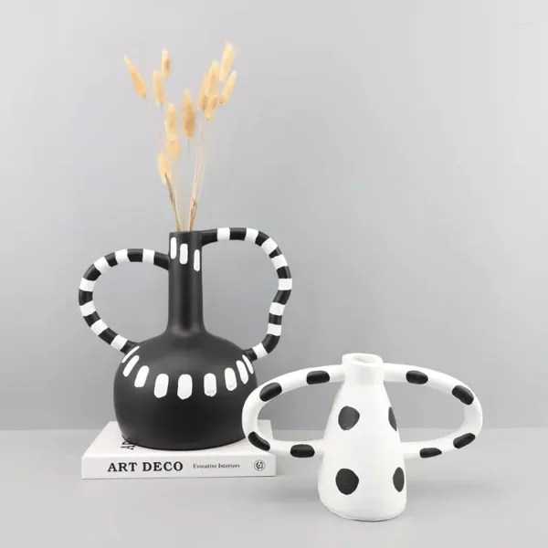 Vases nordique créatif noir et blanc point fleur résine décoration modèle chambre maison porche salon simple vase cadeau