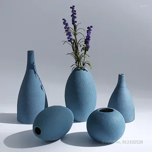 Vases Nordic Creative Ceramic Blue Grosted Art Flower Flower Home Chadow salon Bureau Geometric Shape Vase Decor 1PC