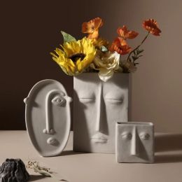 Vases Nordique créatif vase en céramique fleur séchée décoration art visage fleur salon ameublement décoration douce décor à la maison
