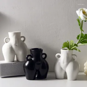 Vases Nordic Creative Human Body Forme Ceramic Vase Flower Arrangement Club Club Bar Sculpture Artisanat Bibliothèque à la maison Décoration de mobilisation