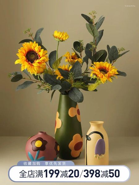 Vases nordiques créatifs peints Morandi en céramique, décorations de fleurs sèches, armoire d'entrée de maison