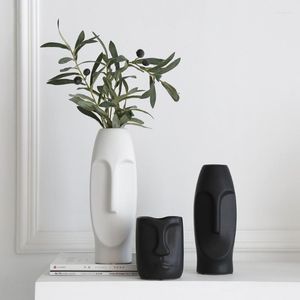Vases Nordic Creative Simple Vase en céramique noir et blanc Salon Arrangement de fleurs sèches Visage Art Ornements décoratifs