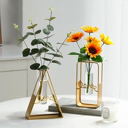Vazen Noordse creatieve vaas Home Decoratie Gouden glas Hydroponische plantenstand Stand Draadbloem ornamenten Tuin