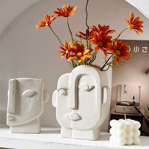 Vazen Noordse decor creatieve kunst gezicht vorm porselein bloem vaas huisdecor woonkamer decoratie eettafel huis keramisch ornament p230411