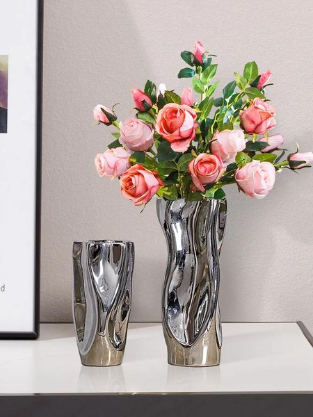 Vases Nordic Electroplate Silver Art Vase Decoration Salon Room Bureau des fleurs ACCESSOIRES